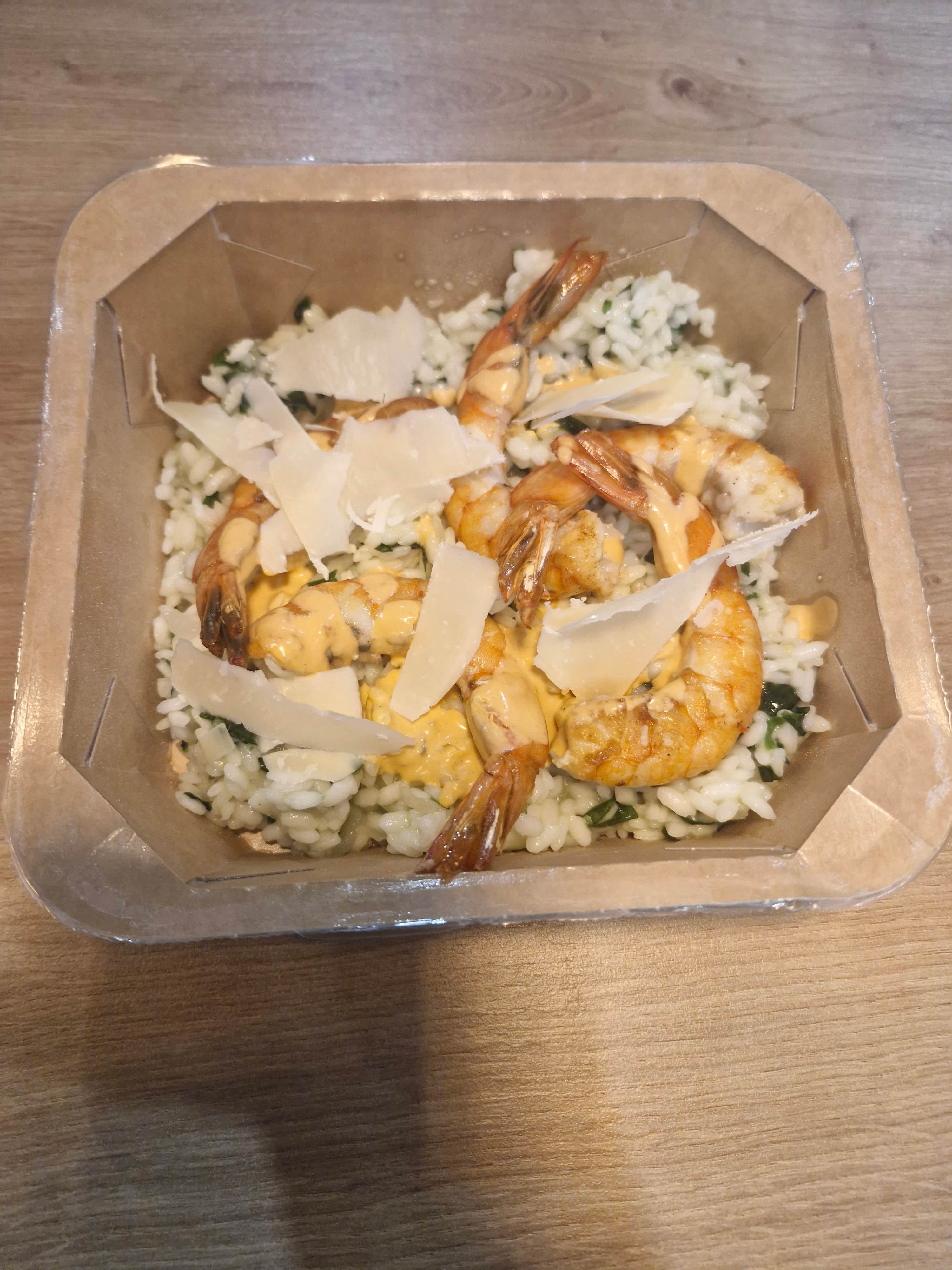 Risotto à l’ail des ours et gambas grillées et parmesan